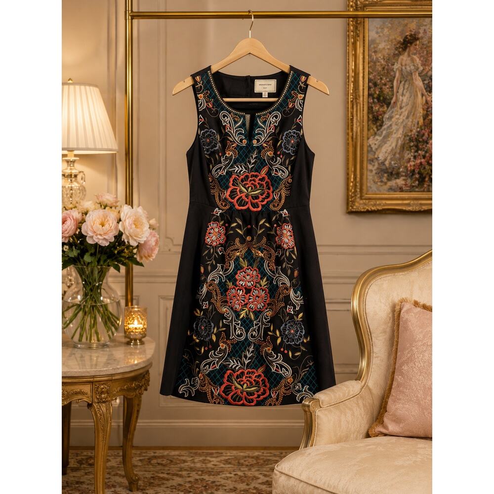 Anthropologie Moulinette Soeurs Floral Embroidered Dress Size 0 Parisian Chic